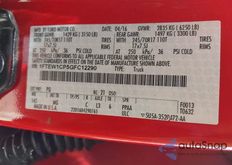 2016 Ford F-150 Xlt z USA, uszkodzony, nr VIN 1FTEW1CP5GFC12290